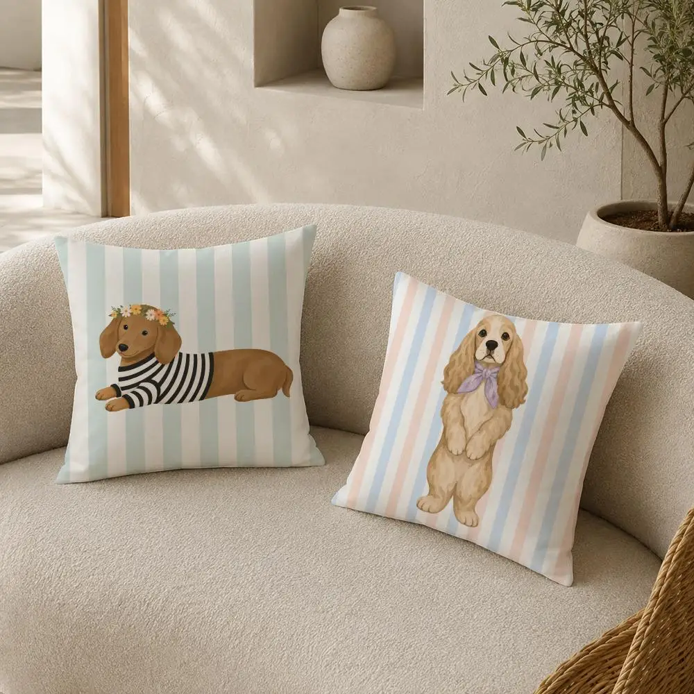 Cute Preppy Dog Art Cushion Cover Pillow Case plush Double-sided Print Square Covers Sofa Home Cushion