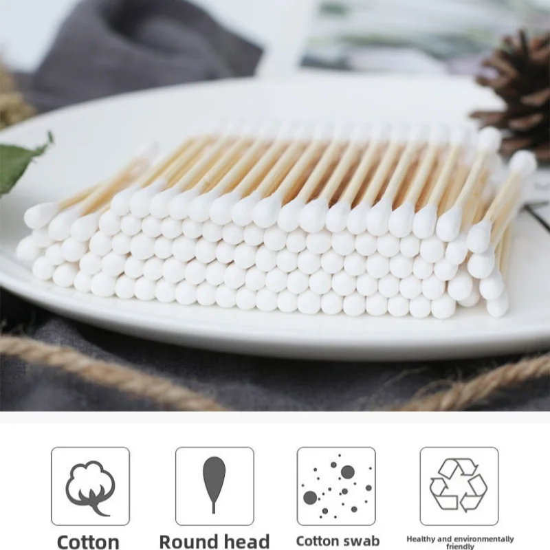 200 Pcs/Box Double Head Bamboo Cotton Buds Wood Stick Cotton Swab For Makeup , Nose Ear Cleaning , Pet Care , Art & Crafts