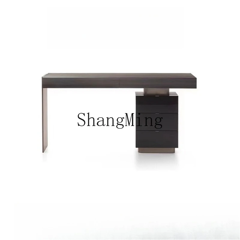 

ZYY Home Minimalist Study Desk Modern Light Luxury Living Room Smoked Wood Solid Wood Table