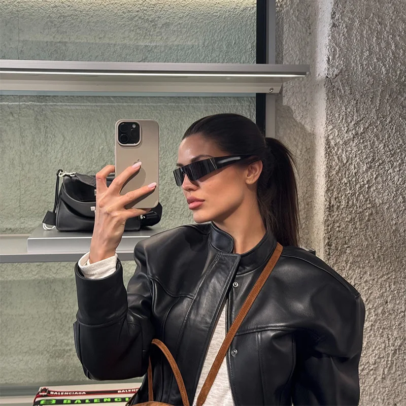 Stylish Cool Girl Faux Short Leather Jacket Elegant Luxury Vintage Smooth Button Coat Women's 2026 Motorcycle High Street Tops