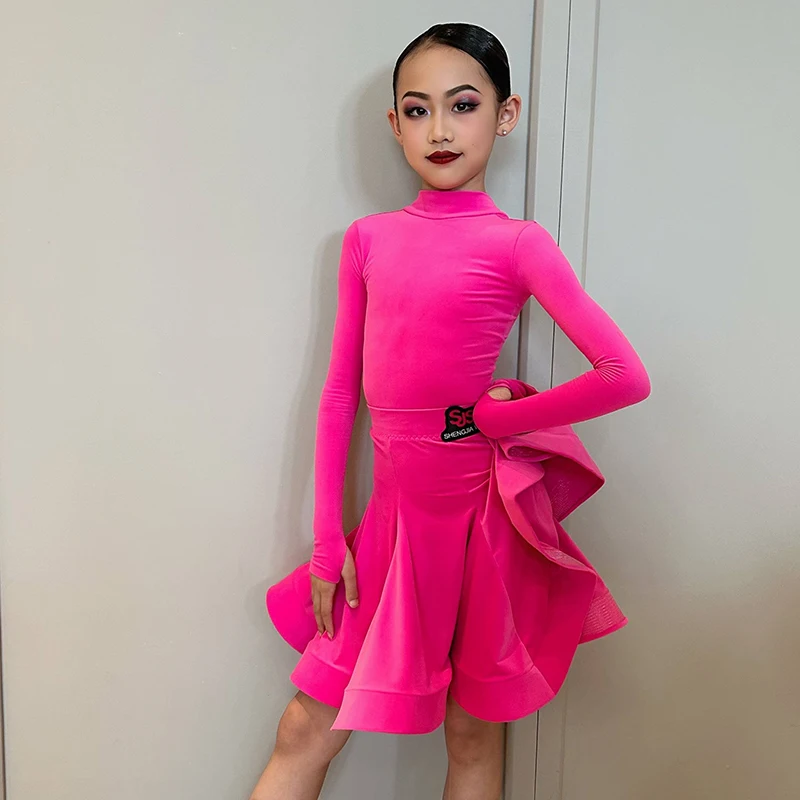 

New National Standard Dance Clothing For Girls Long Sleeved Velvet Suit Chacha Rumba Tango Latin Dance Competition Wear DN18210