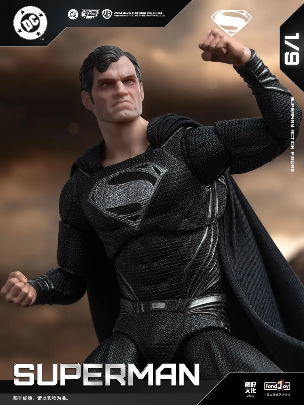 Fondjoy Original 1/9 Escala Black Superman Anime Figura de acción - Estatua de modelo coleccionable con articulaciones móviles para juguetes y regalos