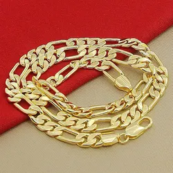 Collar de oro de 8mm, 24 pulgadas y 60cm de alta calidad para hombre, collar de cadena Figaro de Color oro amarillo de 24k para joyería de lujo masculina