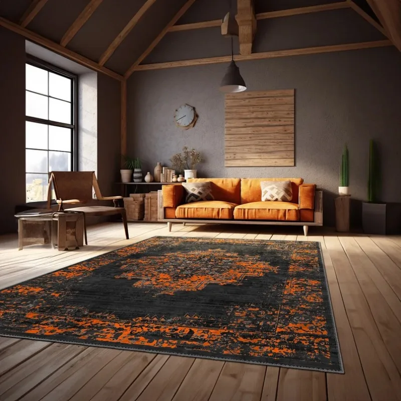 Orange Terracotta Oriental Rug Vintage Turkish Rug for Living Room Heriz Rug Washable Rug Room Decoration Housewarming Gift