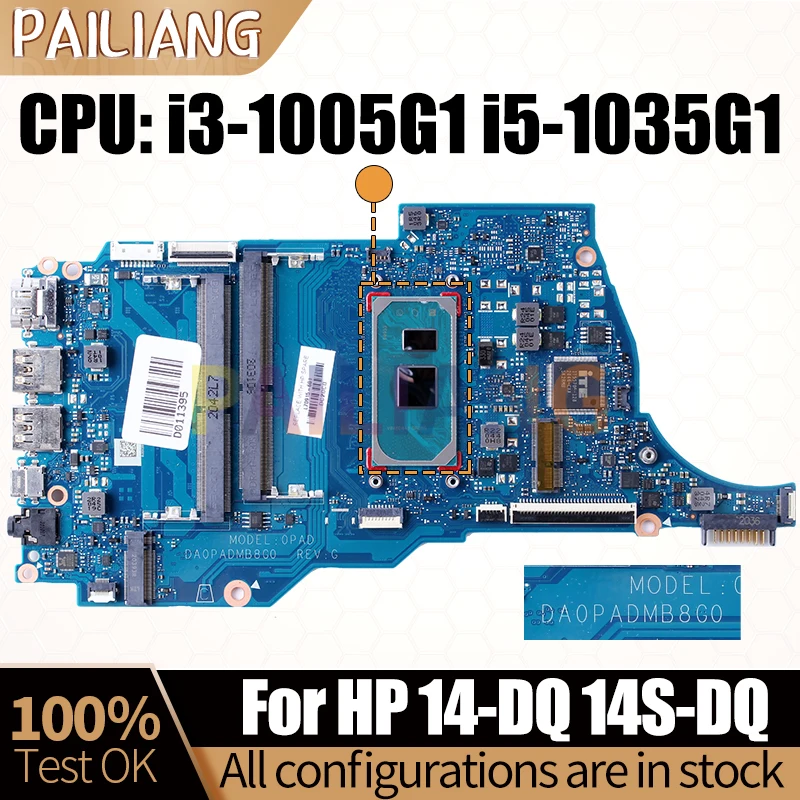 

For HP 14-DQ 14S-DQ Laptop Mainboard DA0PADMB8G0 i3-1005G1 i5-1035G1 L70915-601 Notebook Motherboard