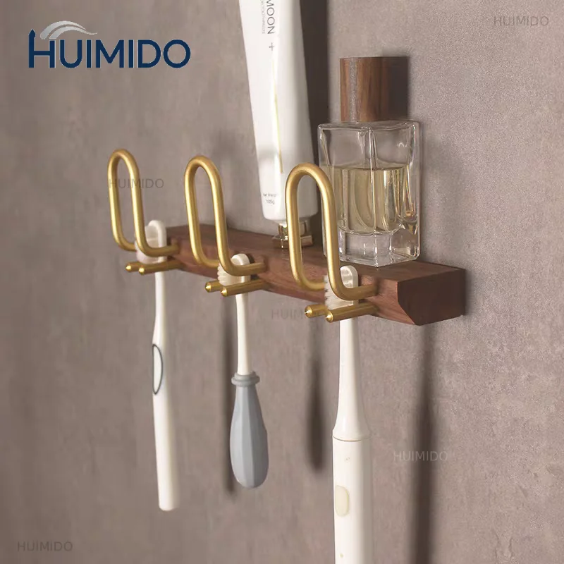 Wood Toothbrush Holder Storage Rack Household Toothbrush Organizer Sticky Wall-mounted Toothpaste Bathroom Accessories Shelf