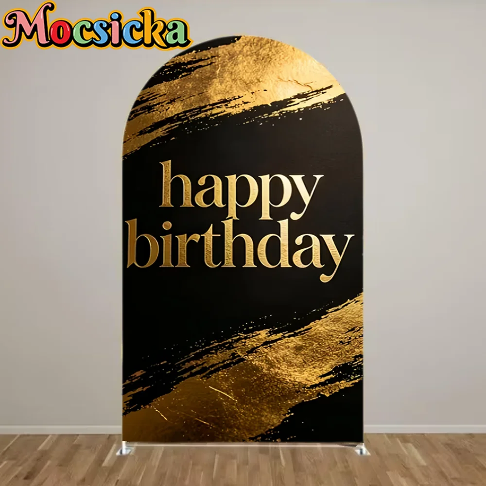 Mocsicka Black Gold Arch Backdrops Cover Double Sided Party Decorations Photography Props Baby Shower Happy Birthday Backgrounds