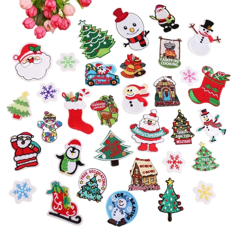 Cute DIY Christmas Series Snowman Elk Clothes Decoration Patch Embroidery Patch Applique Iron on Patch Snowflake Christmas Socks