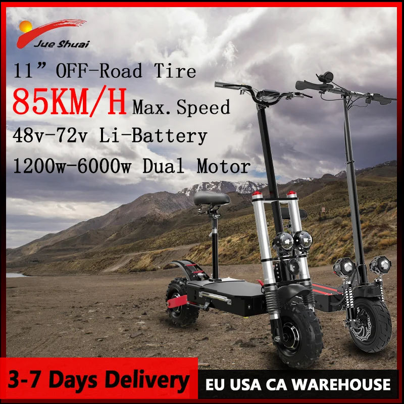 

85KM/H Fast Speed Electric Scooter 1200W-6000W Powerfu Motor Scooter Electric Dual Disc Brake Monopattino Elettrico with Seat