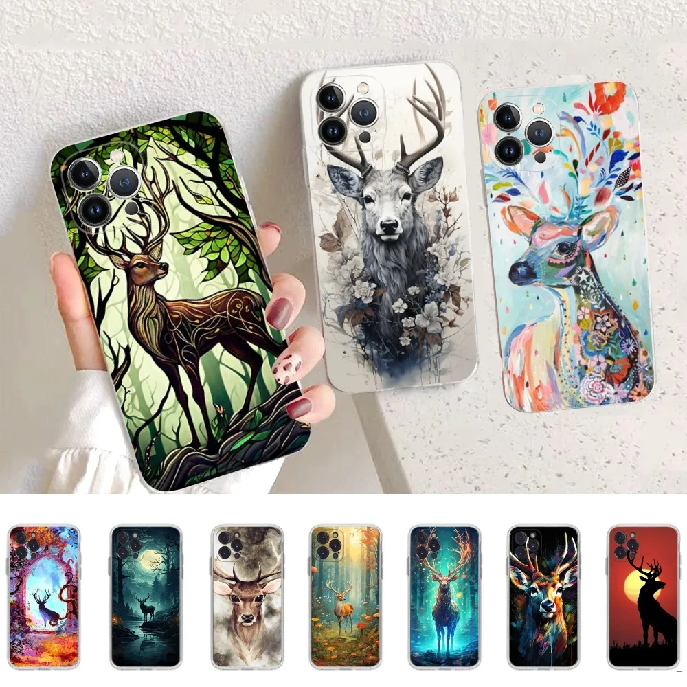 Deer Reindeer Phone Case For iPhone 15 11 12 13 14 Mini Pro Max XR X XS TPU Clear Case For 8 7 6 Plus SE 2020