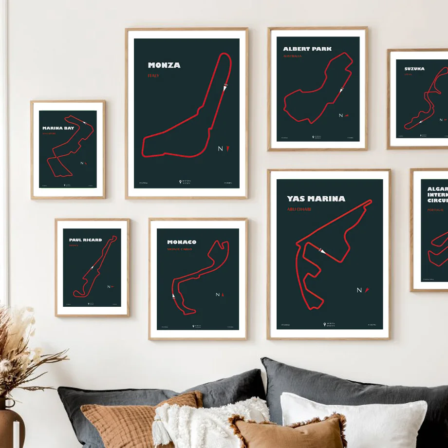 Marina Bay Monaco Mohza Race Track Map Wall Art Mural Formula 1 Canvas Painting F1 Posters Print Pictures Living Room Home Decor