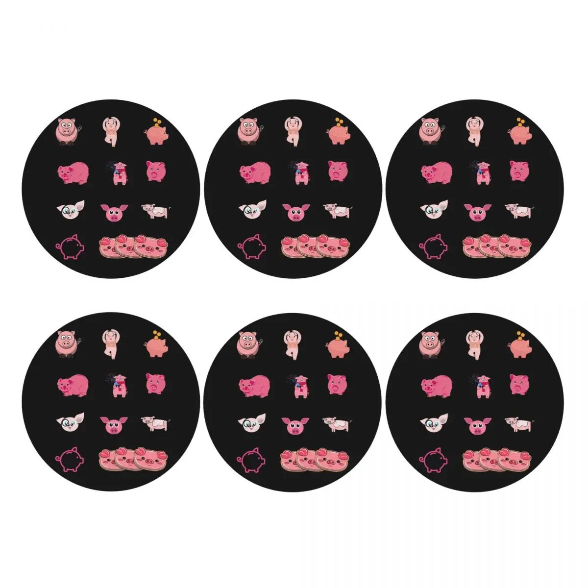 National Pig Day Sticker Pack Coasters PVC Leather Placemats Non-slip Coffee Mats for Decor Kitchen Dining Pads Set of 6