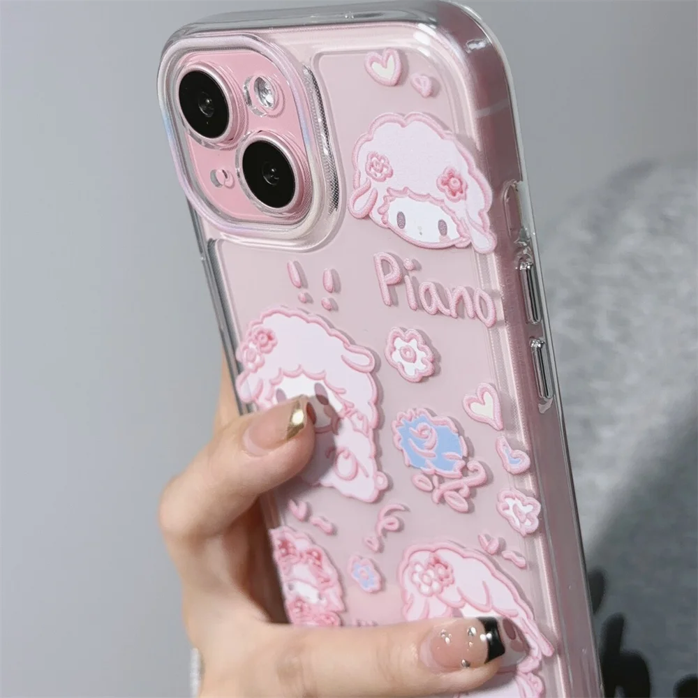 Couple Lovely Pink Blue Little Sheep Clear Protect Case For iPhone 14 15 Pro Max 12 11 13 X XS XR Cartoon Cute Soft Back Cover