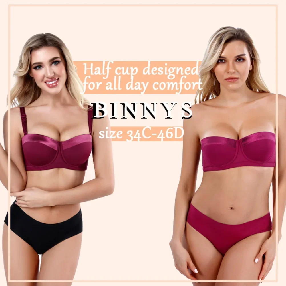 

Women's Bra 38 Half Cup Strapless Underwear Sexy Female Silicone High Quality Comfortable Ladies Underwire Binnys