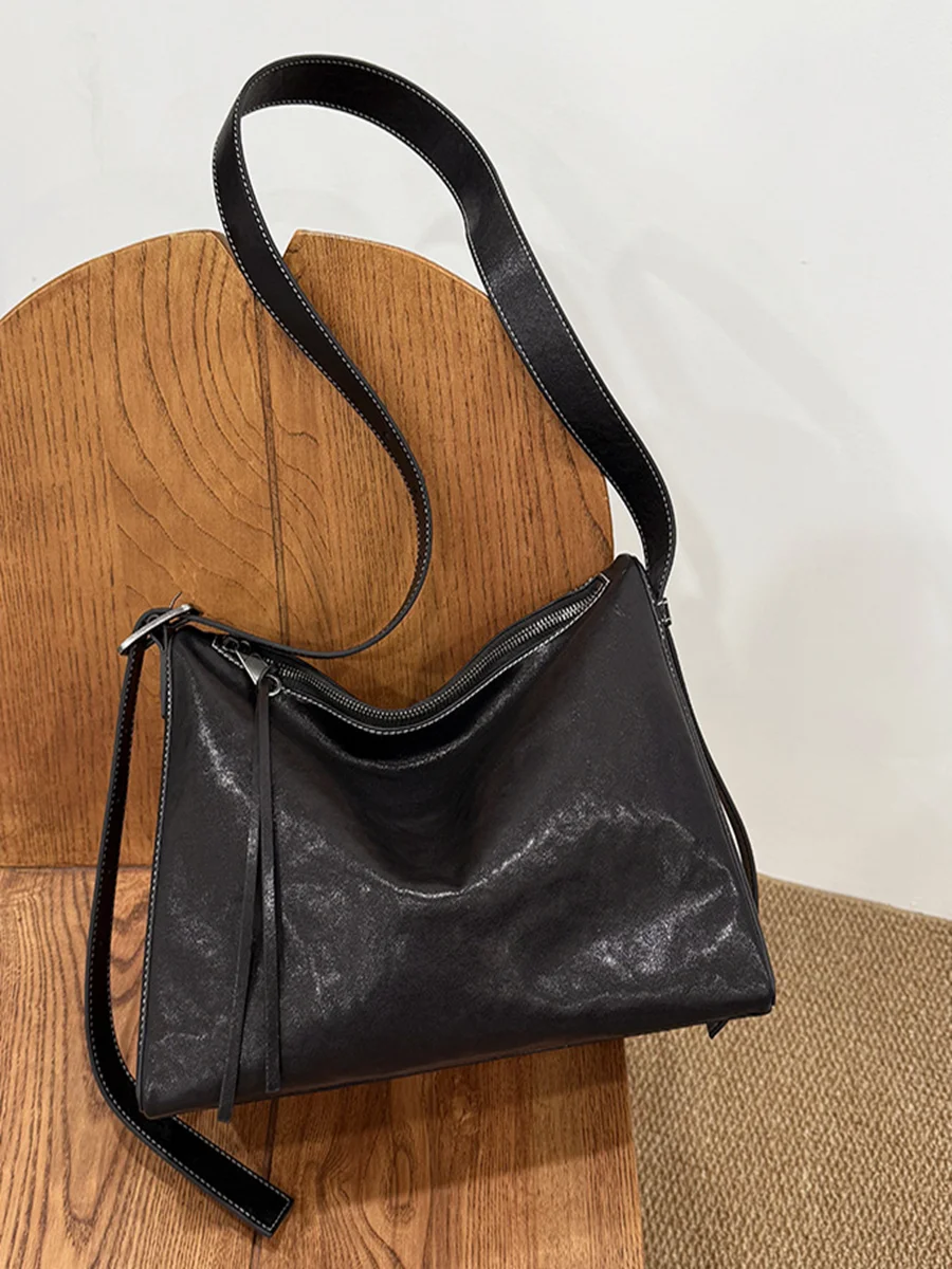 Bolso cruzado Vintage de gran capacidad de cuero curtido vegetal para mujer, bolsos grandes de hombro de lujo para ir al trabajo, diseño único, novedad de 2026