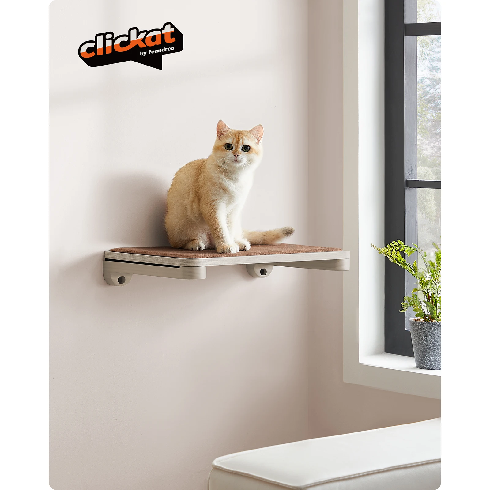 Feandrea Clickat Cat Shelf: Wall-Mounted Indoor Cat Furniture with Replaceable Washable Felt Pad, Easy Assembly