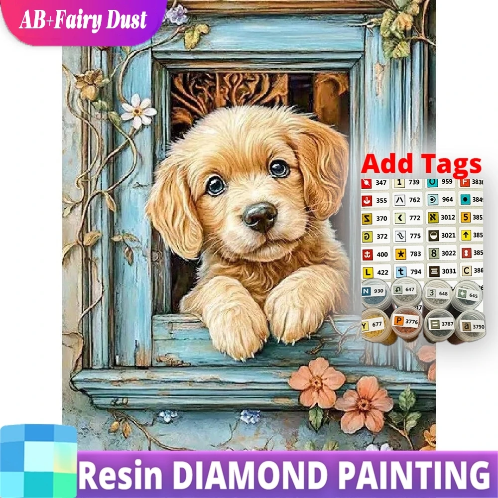

Смола AB сказочная пыль алмазная живопись собака животное узор для взрослых начинающих DIY полная квадратная круглая мозаика окно ремесло