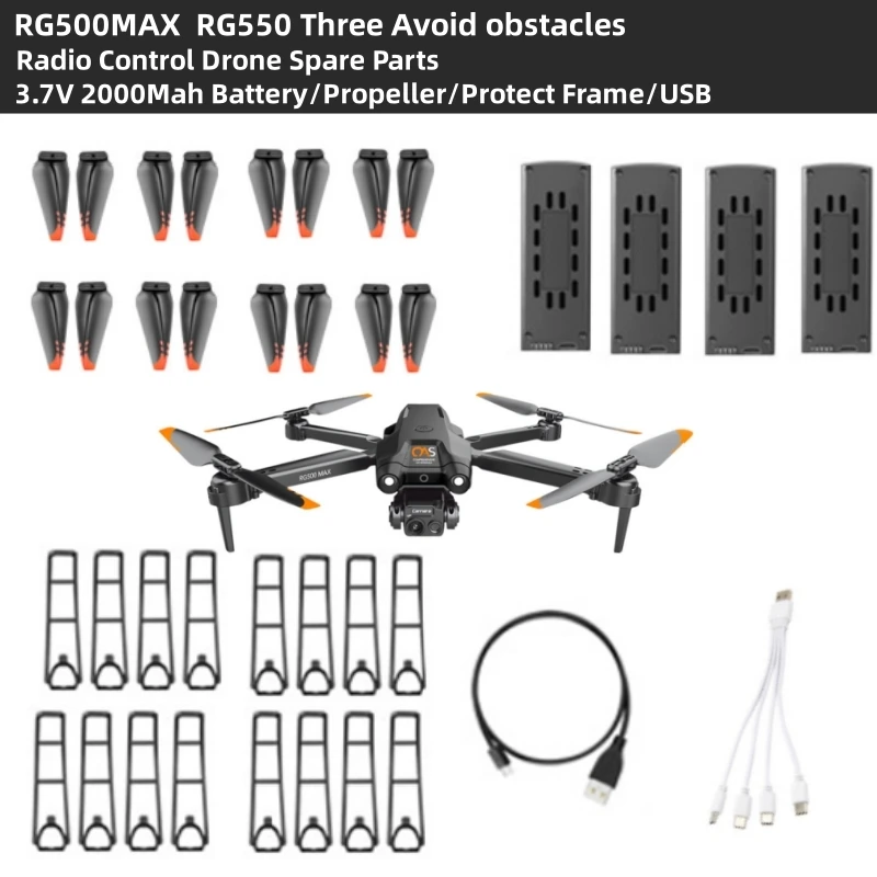 

RG500MAX RG550 Three Avoid Obstacles Radio Control Drone Quadcopter Spare Parts 3.7V 2000Mah Battery/Propeller/Protect Frame/USB