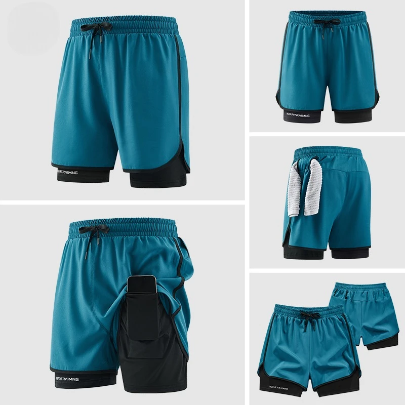 

Men's Breathable Running Shorts Summer Quick Drying Short Trousers Male Ice Silk Gym Fitness Jogging Outdoor 2 in 1 Sport Shorts