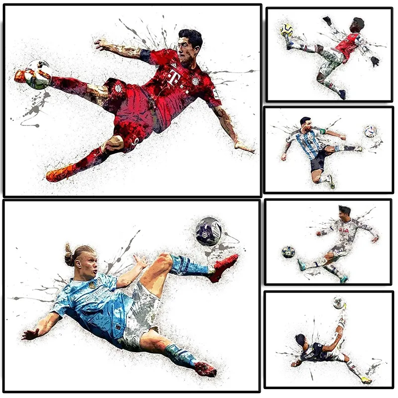 Modern Soccer Game Player Portrait Poster Sports Competition Canvas Painting Wall Art for Office Living Room Home Decor Mural