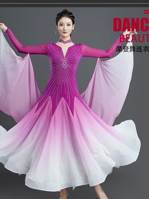 

Modern Dance Dress For Women New National Standard Dance Ballroom Dance Dress Waltz Big Swing Performance Costume