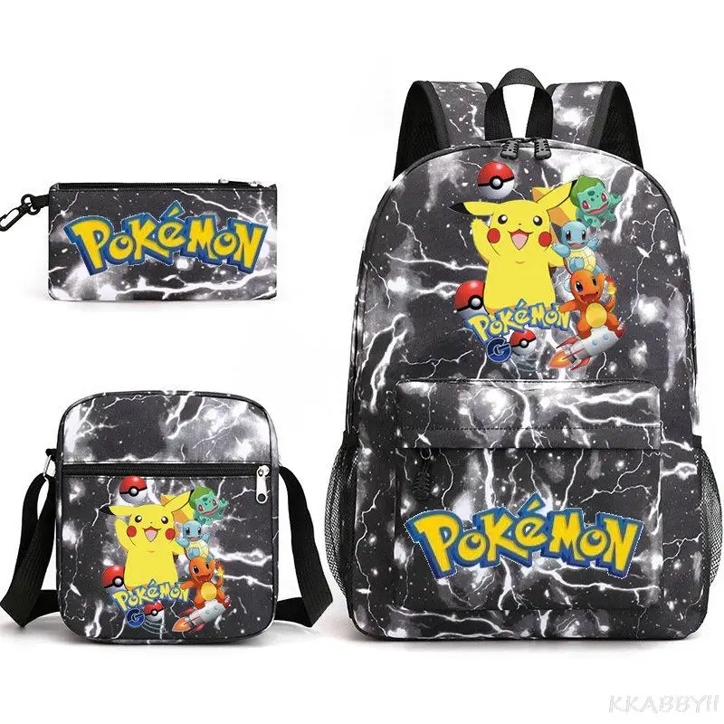 POKEMON 3Pcs Set Backpack 3D Prints Knapsack for Teenagers Girls Boys Cute Pikachu Travel Bagpack Children School Bags