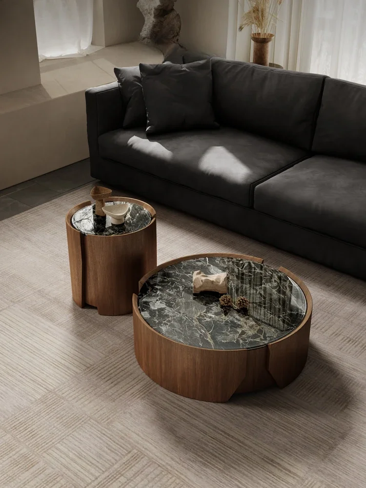 Italian minimalist marble coffee table, designer high-end villa modern simple home size round combination coffee table