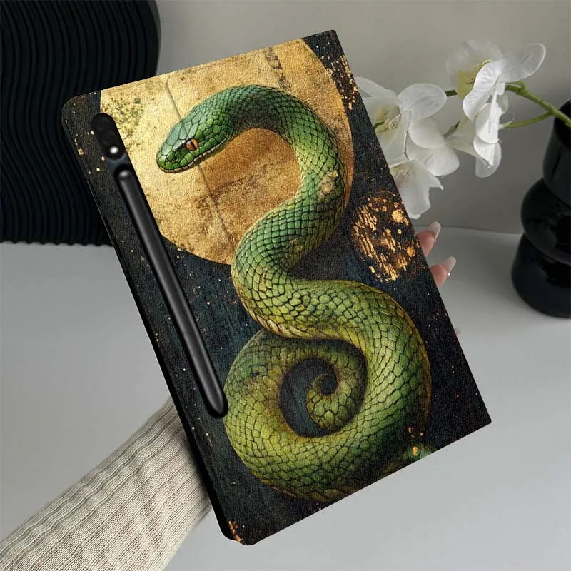

Чехол для планшета Samsung Galaxy Tab S10 S9 S8 S7 Lite FE Plus с подставкой для стилуса, устойчивый к царапинам, с дизайном «Золотая Луна и Змея»