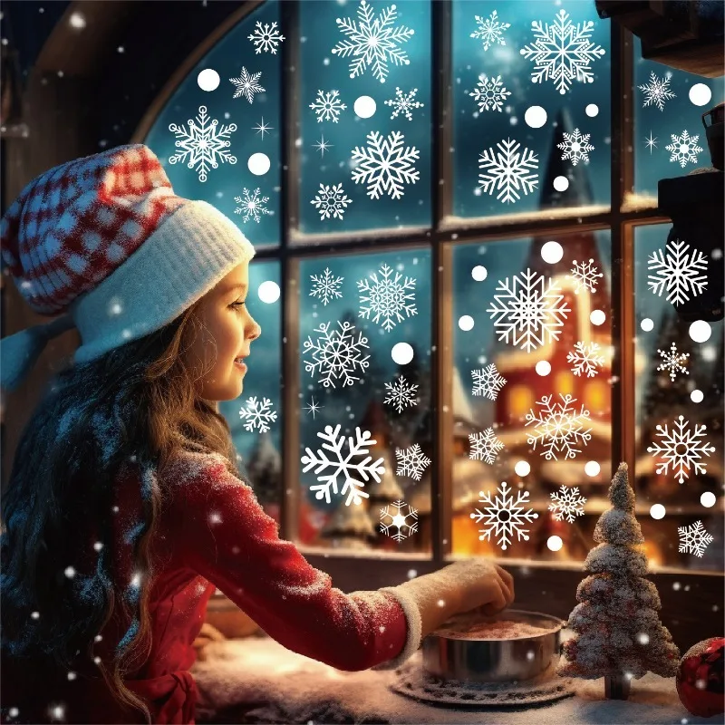 Snowflakes Window Clings Decorations Window Stickers Ornaments Blue White Xmas Winter Wonderland Decals for Glass Windows