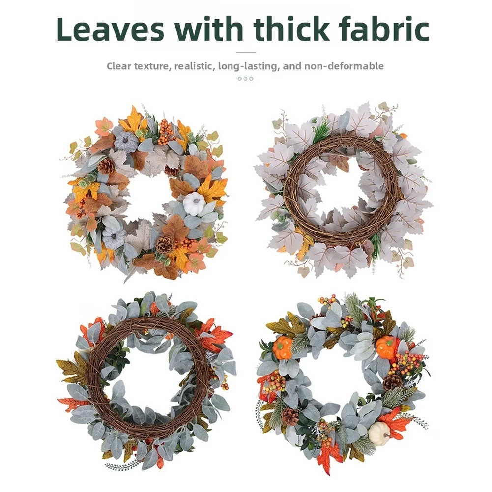 Seasonal Silk Maple Wreath for Thanksgiving Halloween and For Harvest Festivals with Fabric and Lifelike Appearance