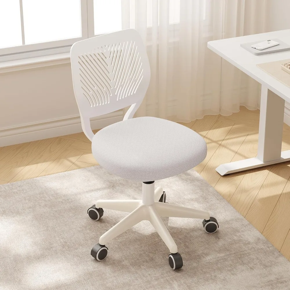 JPBSTO White Armless Ergonomic Office Chair Height Adjustable Rolling Mesh Study Computer Task Chair for Teen Boys Girls 1PC