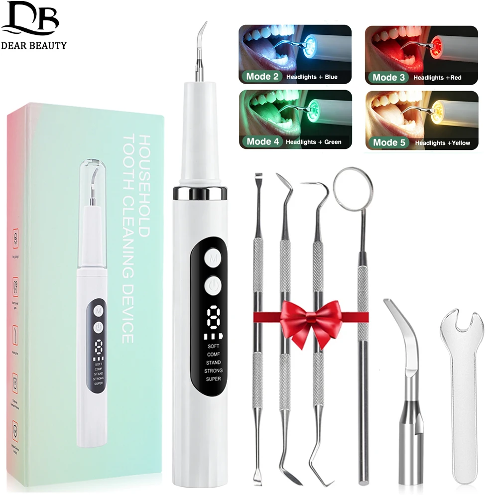 Electric Tooth Cleaner Ultrasonic Dental Scaler With 5 LED Light Plaque Calculus Tartar Remover Oral Care Teeth Cleaning Tools