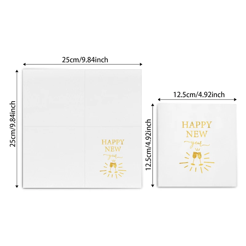 100Pcs  25×25CM  3-layer Gold foil napkin Happy New Year, large-scale New Year activities, New Year gatherings