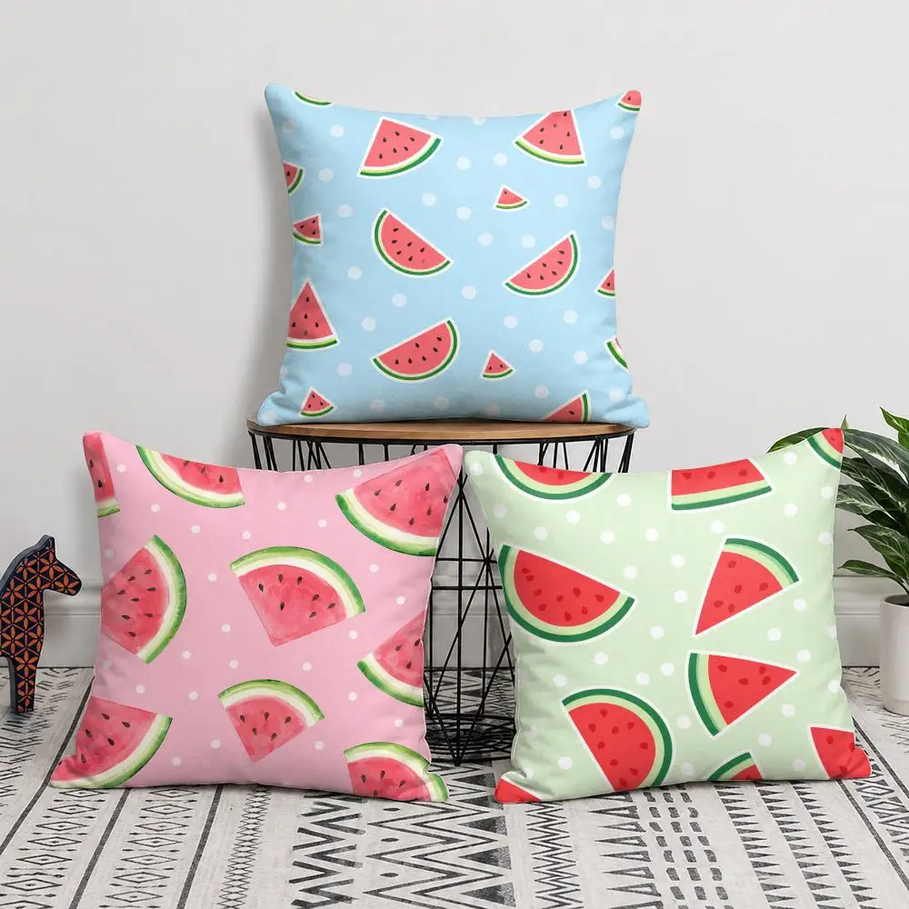 Cushion Cover Watermelon Pattern Short Plush Soft Double-Sided Printing Pillow Case Cozy Sofa Bedroom Home Decor Gift