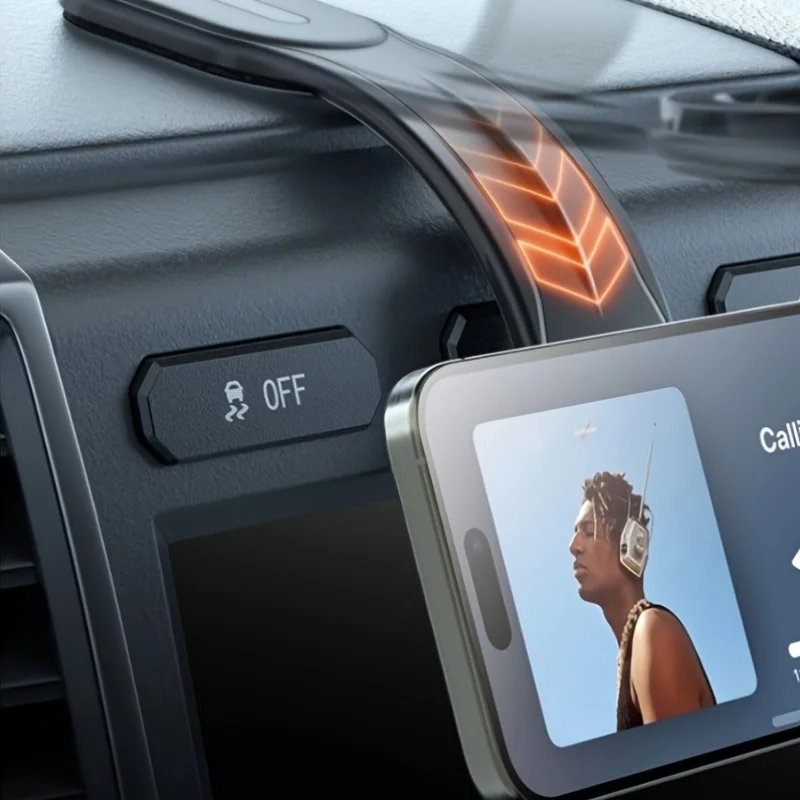 

A Fleximounts Magnetic Car Phone Holder with a Detachable Curved Aluminum Arm And Silicone Dashboard Mount