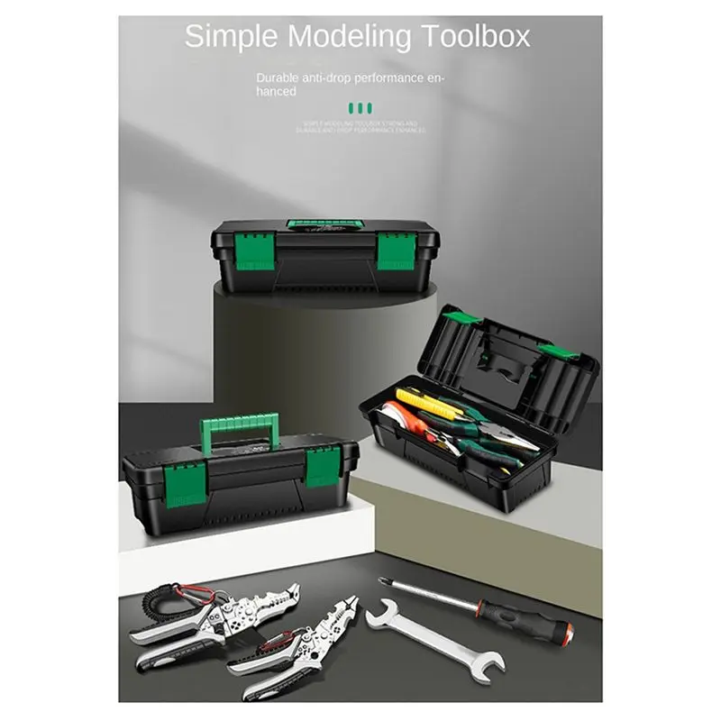 A27F-10 Inch Tool Box Plastic Tool Storage Box With Handle For Carpentry And Electrician Repair Portable Tool Storage Box