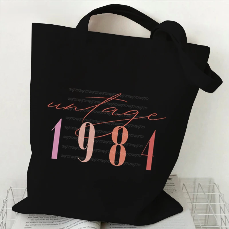 

Vintage 1984 Graphic Tote Bag for Women Vintage 1980~1989 Canvas Handbags Fashion Women Shoulder Bag Girls Shopper Bag