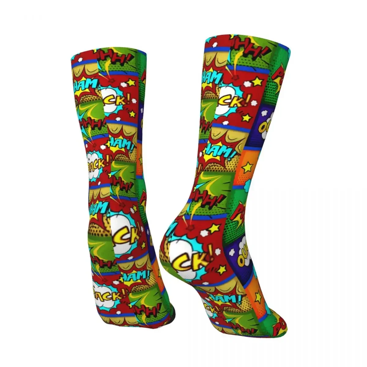 Crazy Sock for Men Colorful Comic Book Panel Hip Hop Harajuku Comic Book Lover Seamless Pattern Printed Boys Crew Sock