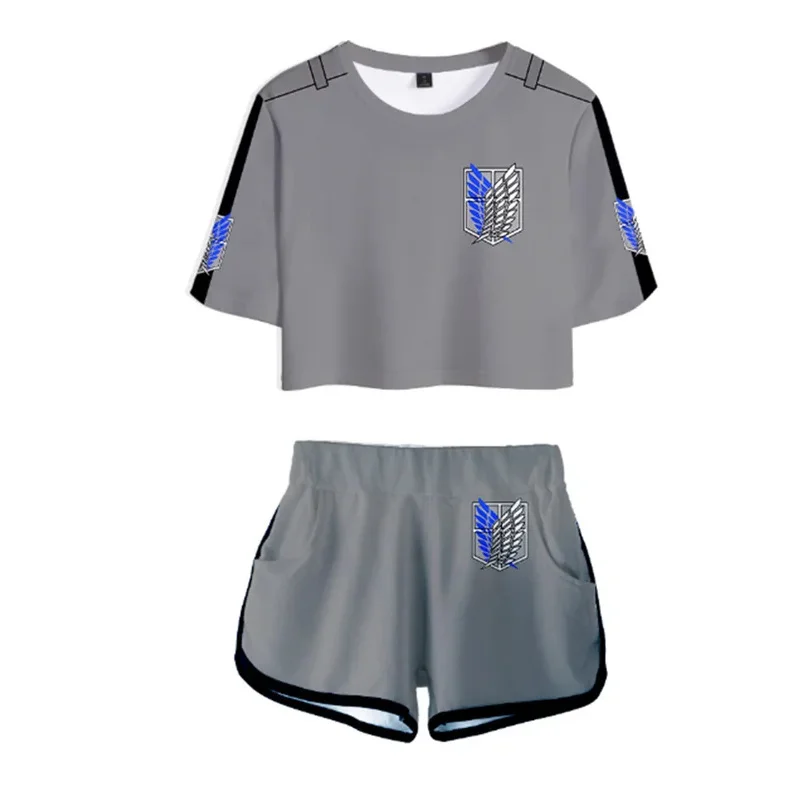 25COSAnime Titans Attack Cosplay Attack on Titans Clothing Pajamas Crop T Shirt Shorts Levi Sleeve Women Vest Giant Attack Cloth
