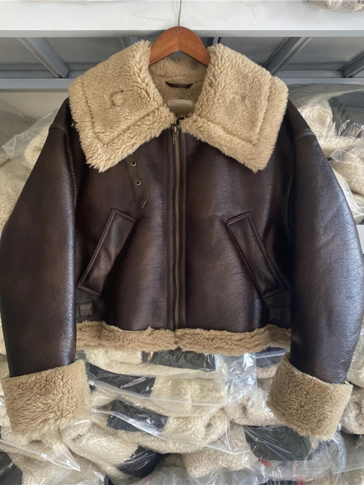 Fitaylor Nieuwe Winter Moto Biker Dikke Korte Jas Vrouwen Streetwear Revers Rits Faux Lam Leren Jas Dame Warm Pu Uitloper