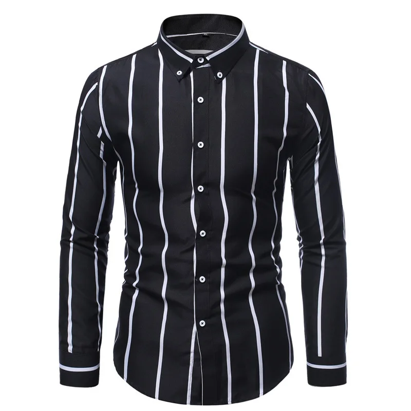 

Мужской облегающий длинный свек, повседневный, модный, в вертикальную полоску, новый осенне-зимний топ, удобный удобный топ из смеси полиэстера