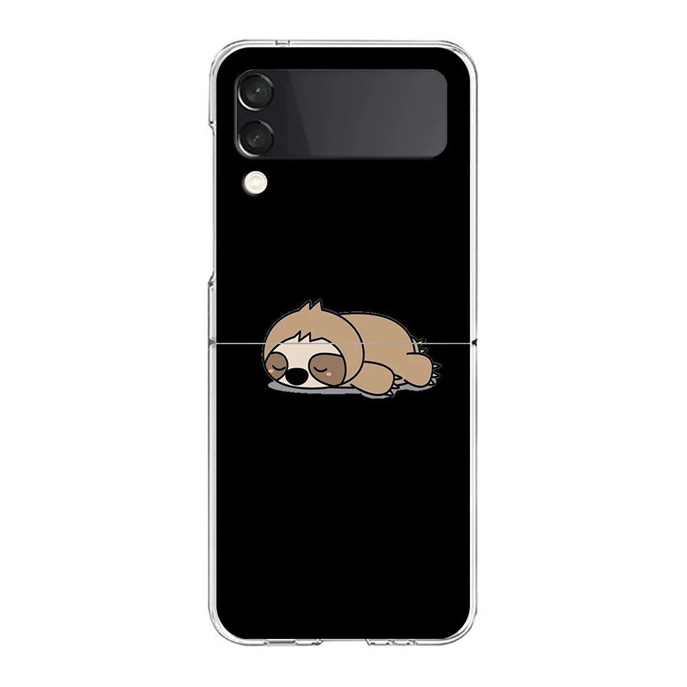 Cartoon Animal Sloth Hard PC Phone Case For Samsung Galaxy Z Flip 6 5 4 Transparent Cover For Galaxy Z Flip3 Foldable Shockproof