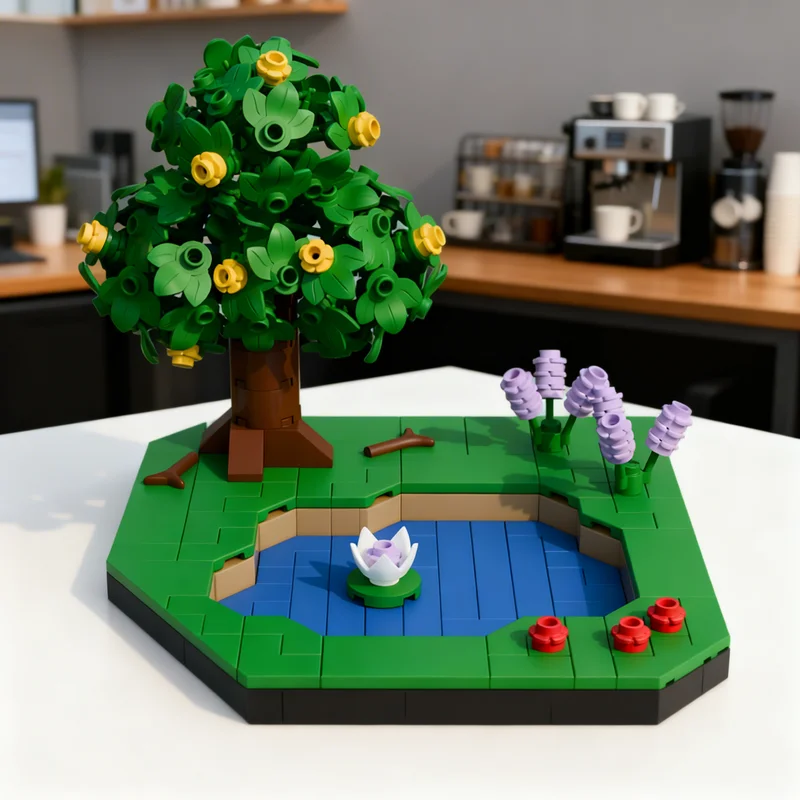 353pcs MOC Fishing Lake Modular Island Life Architecture Street Scene Model Building Blocks Module Diorama Figure DIY Toy Gift