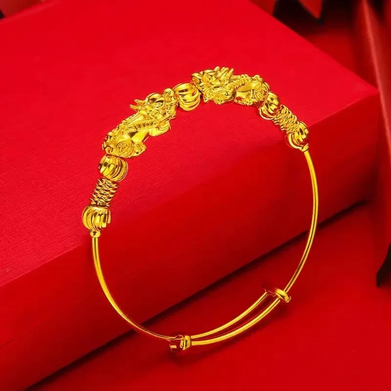 

Simple Smooth 14 K Gold Color Bangles for Women Double Xiupi Push Pull Bracelet Wedding Transfer Bead Bangle Jewelry Gifts