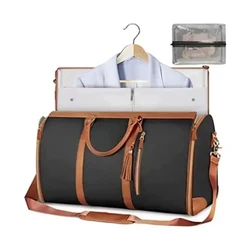 Bolsa de ropa de cuero PU con letras personalizadas para mujer, bolsa de traje de lona plegable de gran capacidad, bolsas de equipaje de viaje versátiles informales