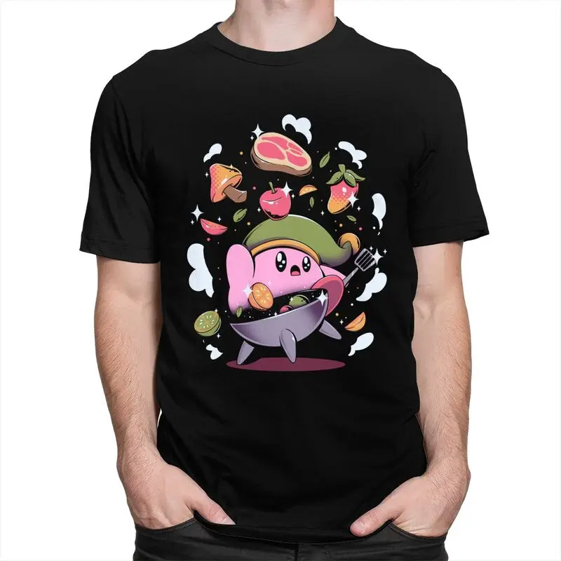Custom Kirbys Cooking Pre-shrunk Cotton Tees Tshirt Short Sleeve Urban T-shirt Clothing