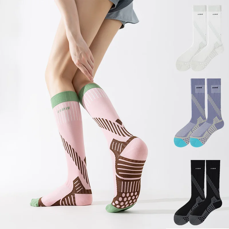 Veidoorn Women's Compression Socks Knee High Non-Slip Sole Support for Circulation Best for Medical Running Athletic