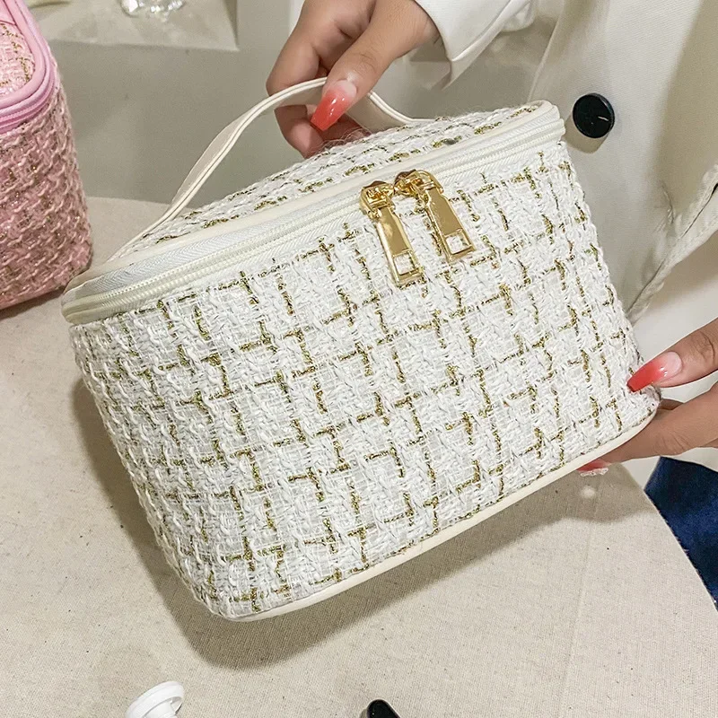 Nuova borsa per il trucco portatile piccola fragranza scozzese coreana borsa per il trucco portatile di grande capacità borsa per il trucco da