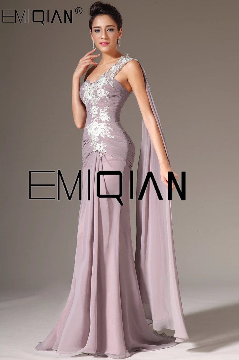 New Arrival One Shoulder Appliqued Chiffon Evening Dresses