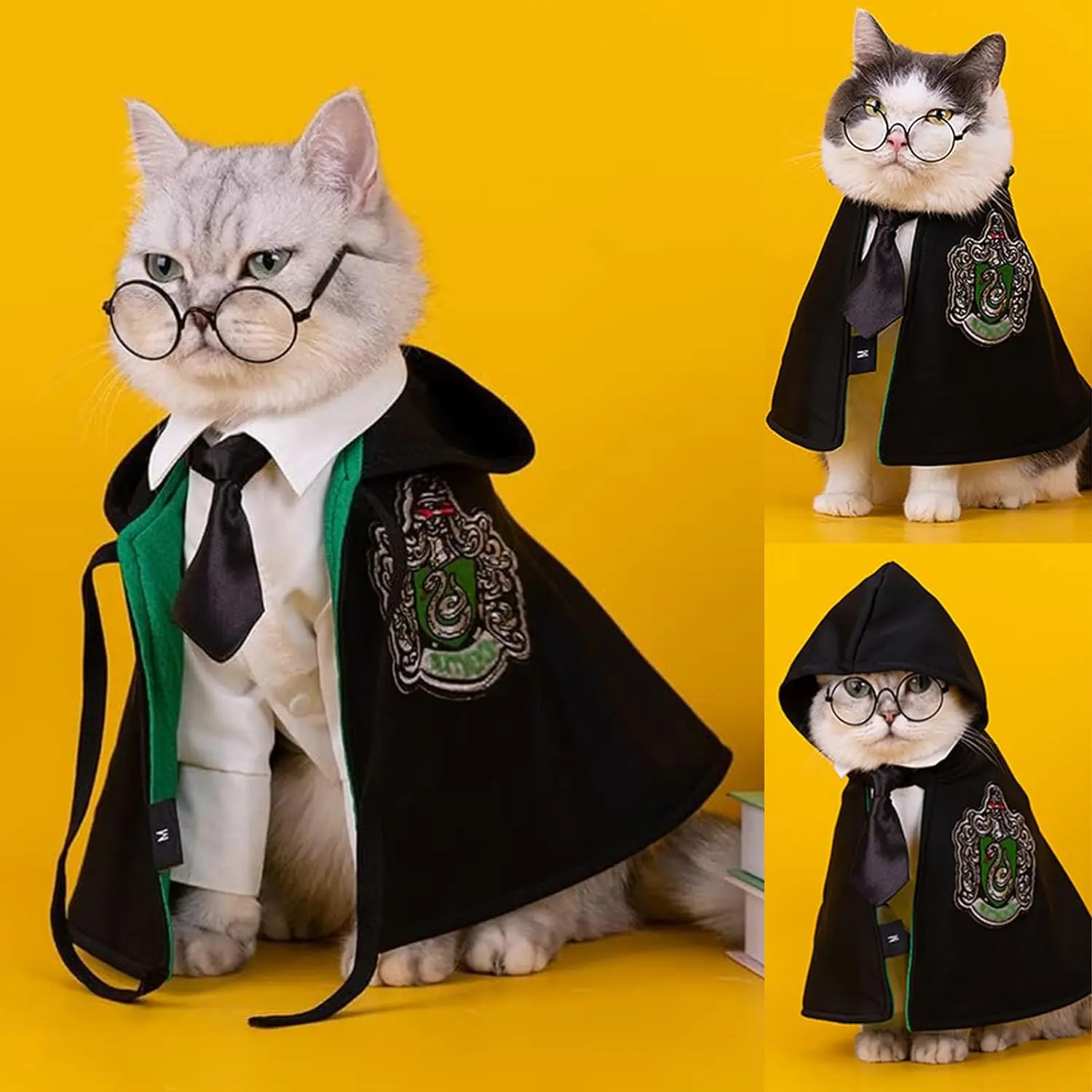 Dog Costume Pet Cat Cosplay Cloak College Pet Clothes Small Magic Cloak Spring and Autumn Clothes Glasses Necktie Dog Pet Shawl